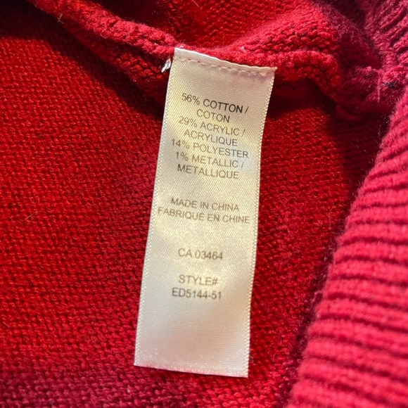 Red V-Neck Metallic Sparkle Sweater - Picture 9 of 9